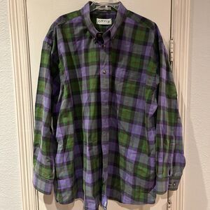 Orvis Mens XXL Purple Black Green Red Plaid Long Sleeve Button Down Shirt